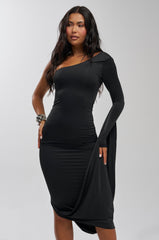 FOREVER FLIRTY ONE SHOULDER WINGED MIDI DRESS