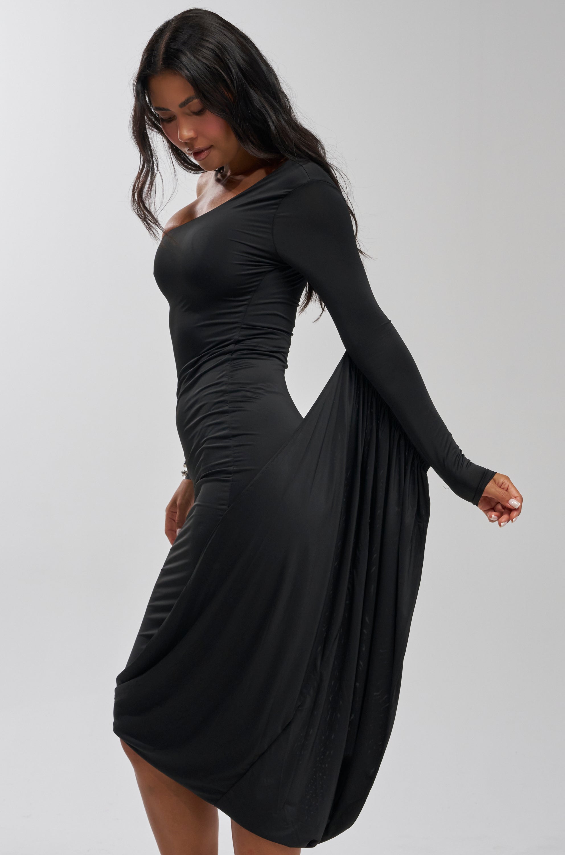 FOREVER FLIRTY ONE SHOULDER WINGED MIDI DRESS