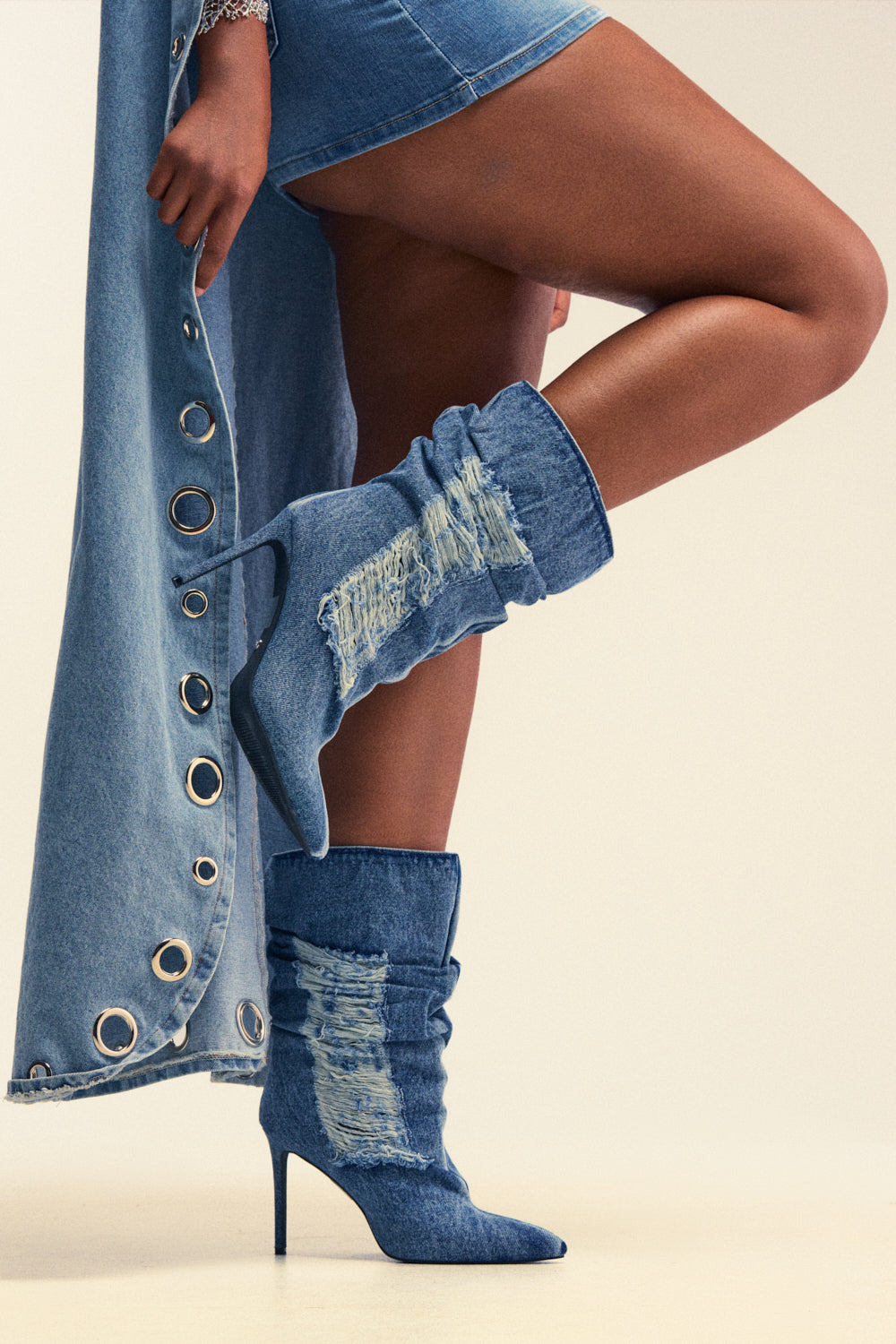 AZALEA WANG NAELIA DENIM STILETTO BOOTIE