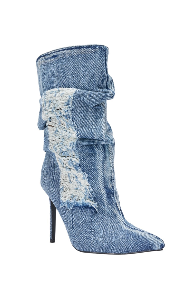 AZALEA WANG NAELIA DENIM STILETTO BOOTIE