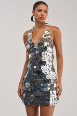 SHIMMER AND SHAKE SEQUIN MINI DRESS IN SILVER