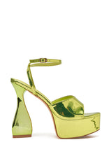 AKIRA GOLD NEWTON GREEN BLOCK HEEL SANDAL