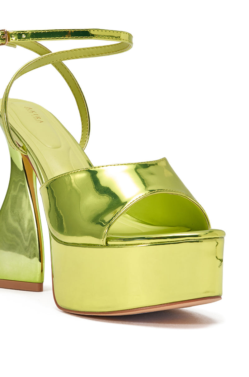 AKIRA GOLD NEWTON GREEN BLOCK HEEL SANDAL
