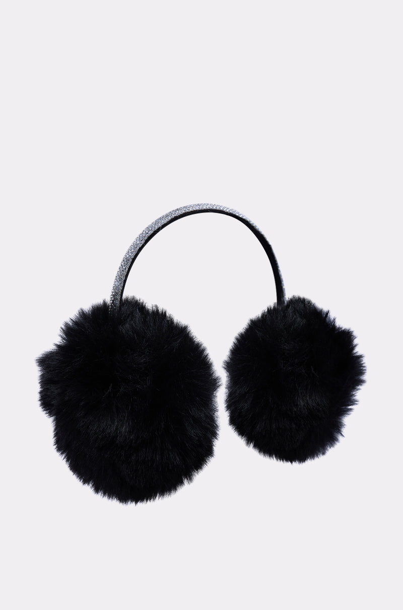 EXTRA RHINESTONE EAR MUFFS IN BLACK