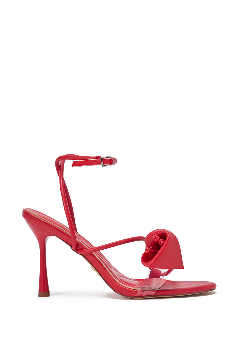 AZALEA WANG NILOU MONOCHROME RED FLORAL DECALE STRAP STILETTO SANDAL