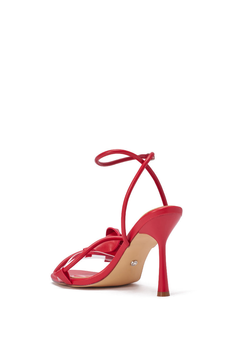 AZALEA WANG NILOU MONOCHROME RED FLORAL DECALE STRAP STILETTO SANDAL