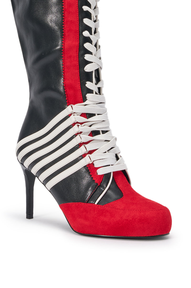 AZALEA WANG NITRO RED MULTI SPORTY STILETTO BOOT