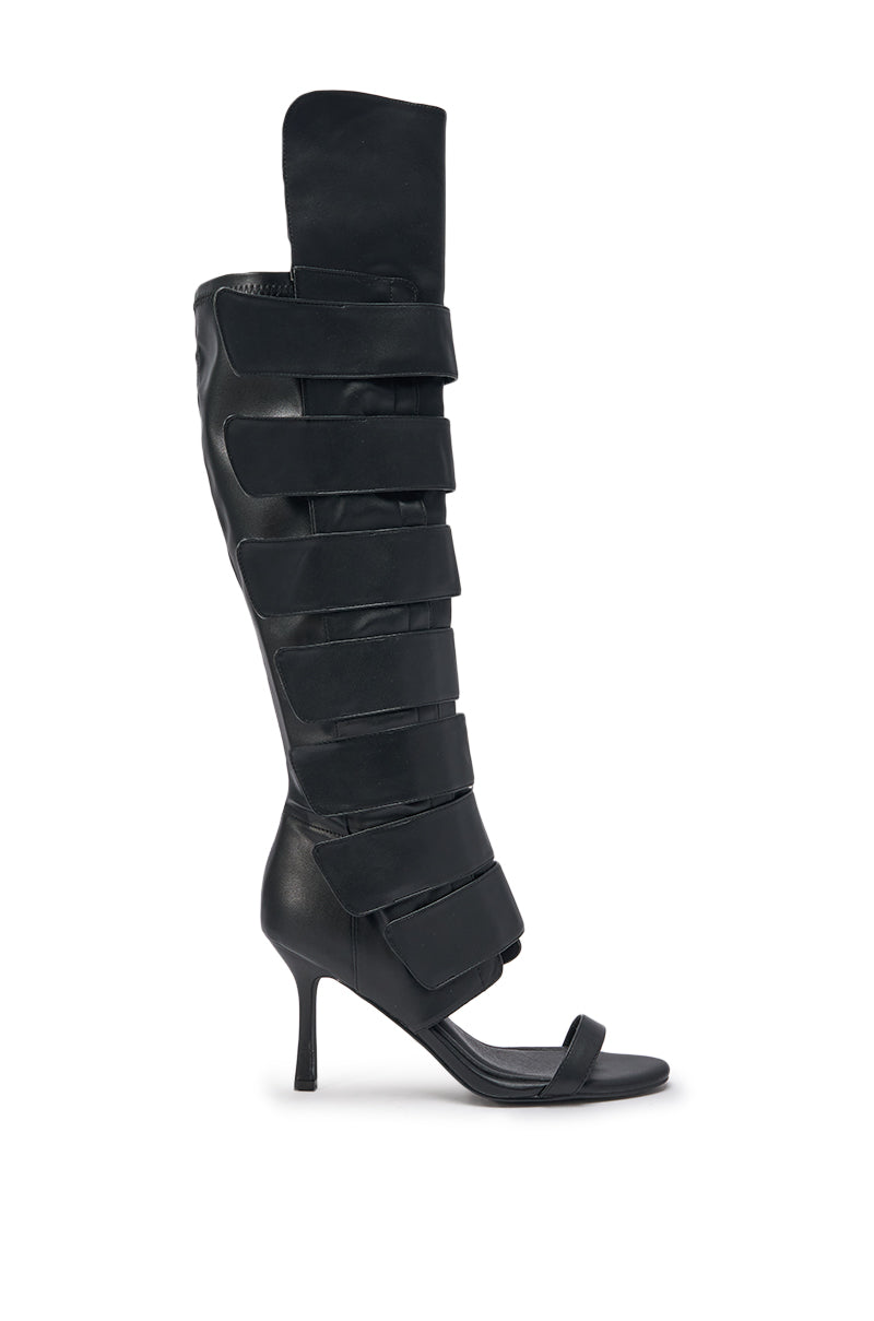 AZALEA WANG NOIRWAVE BLACK PU STILETTO SANDAL BOOT