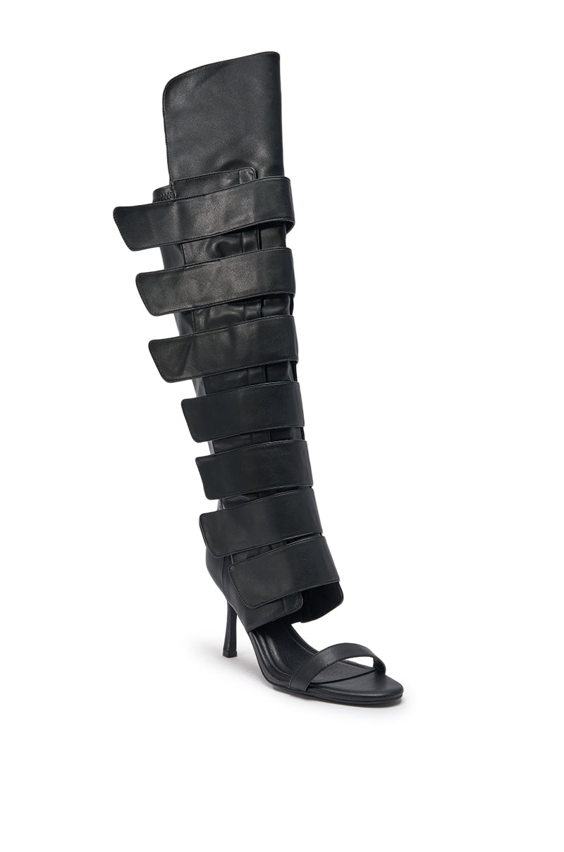 AZALEA WANG NOIRWAVE BLACK PU STILETTO SANDAL BOOT