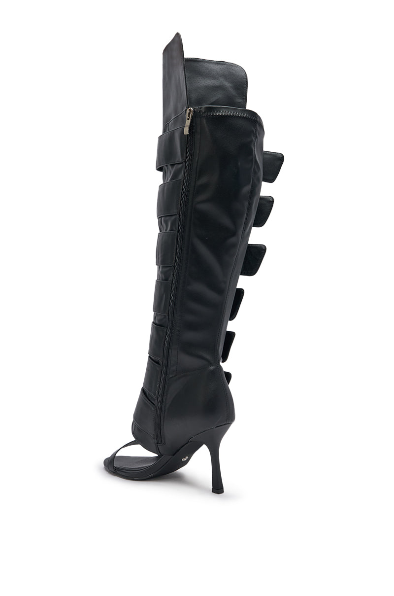 AZALEA WANG NOIRWAVE BLACK PU STILETTO SANDAL BOOT