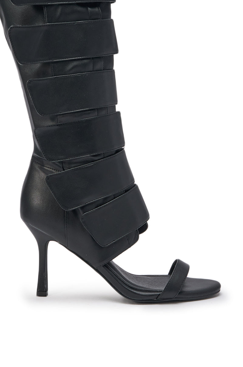 AZALEA WANG NOIRWAVE BLACK PU STILETTO SANDAL BOOT