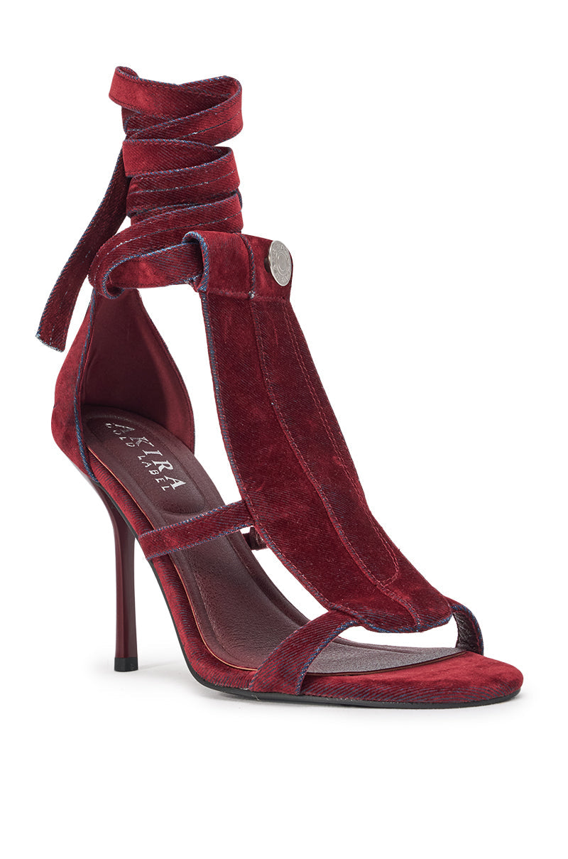 AKIRA GOLD NORMAJEAN BURGUNDY DENIM WASHED SANDAL