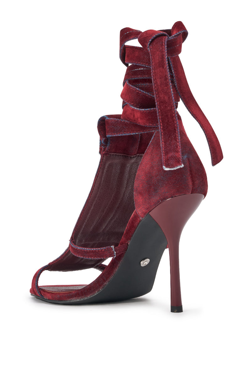 AKIRA GOLD NORMAJEAN BURGUNDY DENIM WASHED SANDAL