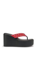 AZALEA WANG NOVELLE BLACK AND RED STUD EMBELLISHED PLATFORM SANDAL