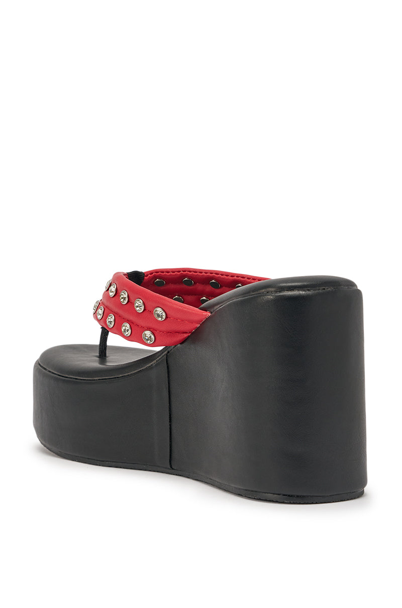 AZALEA WANG NOVELLE BLACK AND RED STUD EMBELLISHED PLATFORM SANDAL