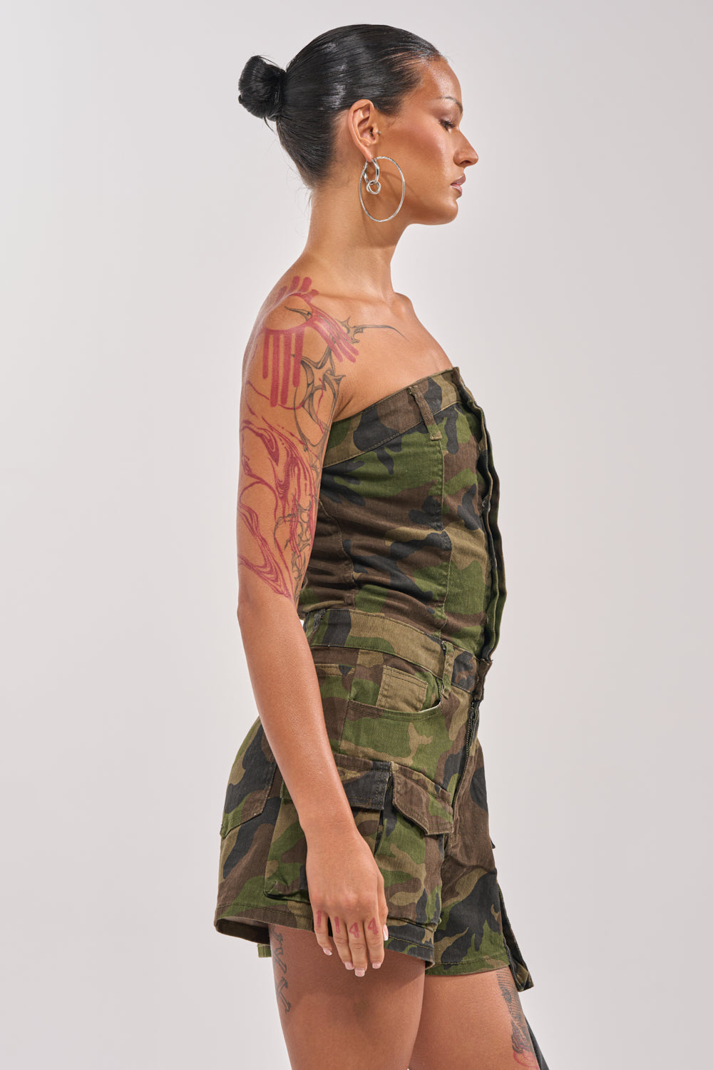 SEE ME WIN DENIM ROMPER IN CAMO