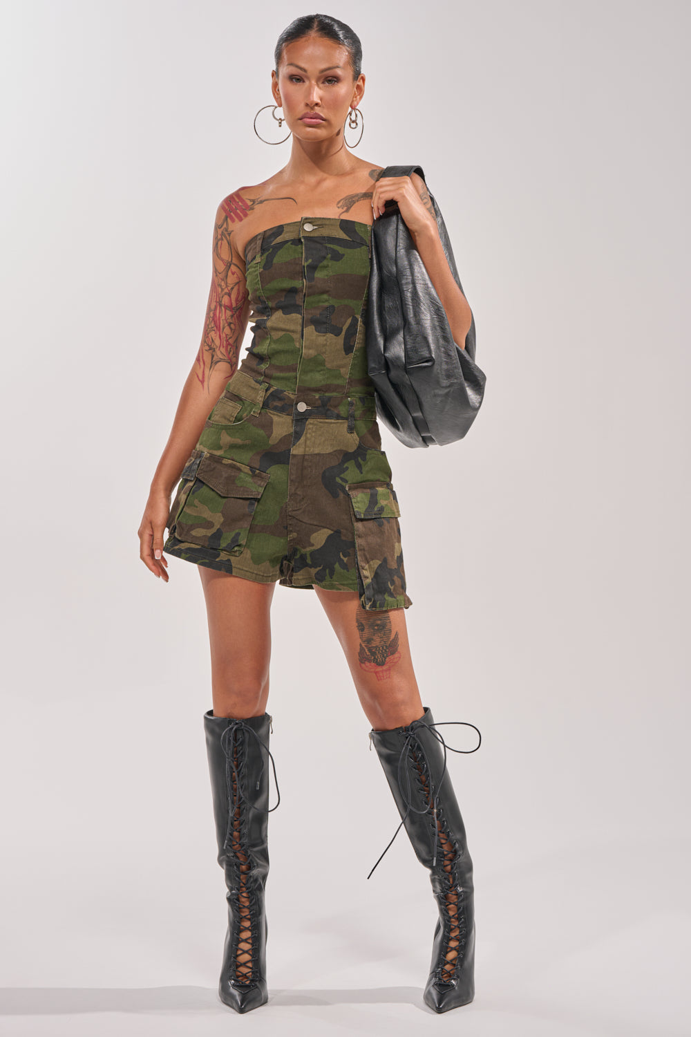SEE ME WIN DENIM ROMPER IN CAMO