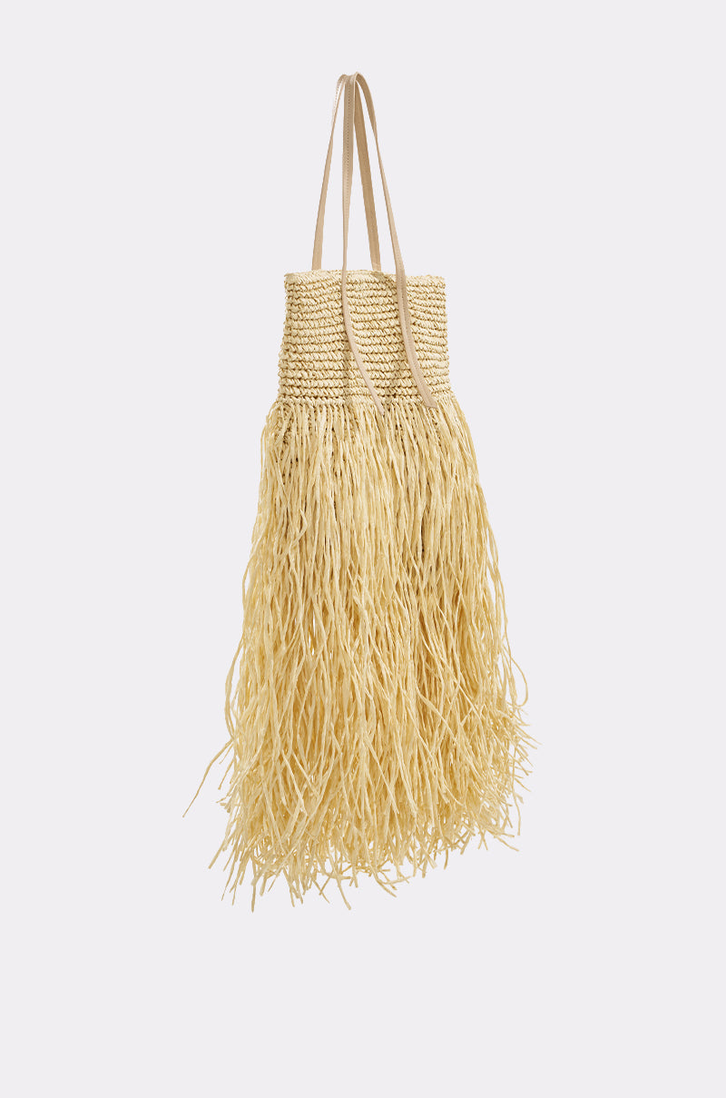 ST BARTZ SHAGGY STRAW TOTE BAG