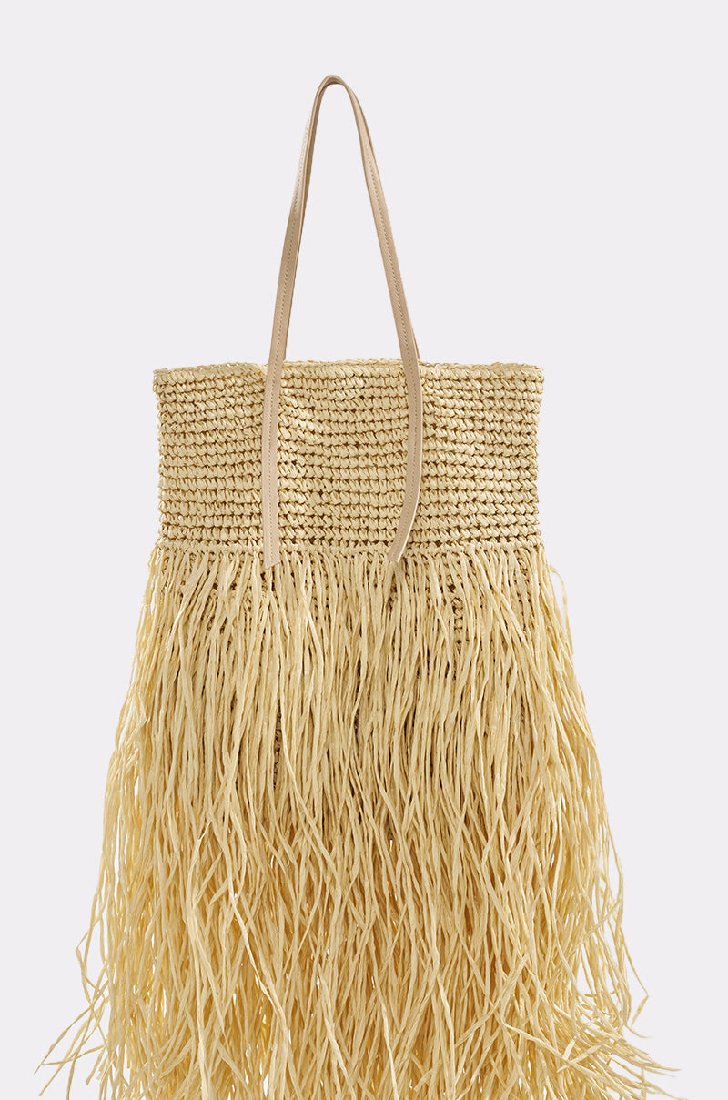 ST BARTZ SHAGGY STRAW TOTE BAG