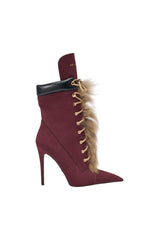 AKIRA GOLD NYMERA BURGUNDY STILETTO BOOTIE WITH FUR