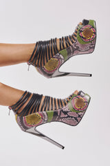 AKIRA GOLD OBSESSED SNAKE PRINT PU PLATFORM STILETTO SANDAL