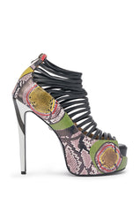 AKIRA GOLD OBSESSED SNAKE PRINT PU PLATFORM STILETTO SANDAL