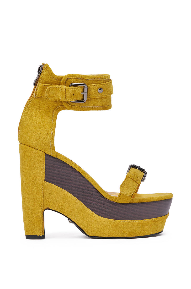 AZALEA WANG OBVIOUS MUSTARD FAUX SUEDE WEDGE SANDAL