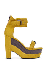 AZALEA WANG OBVIOUS MUSTARD FAUX SUEDE WEDGE SANDAL