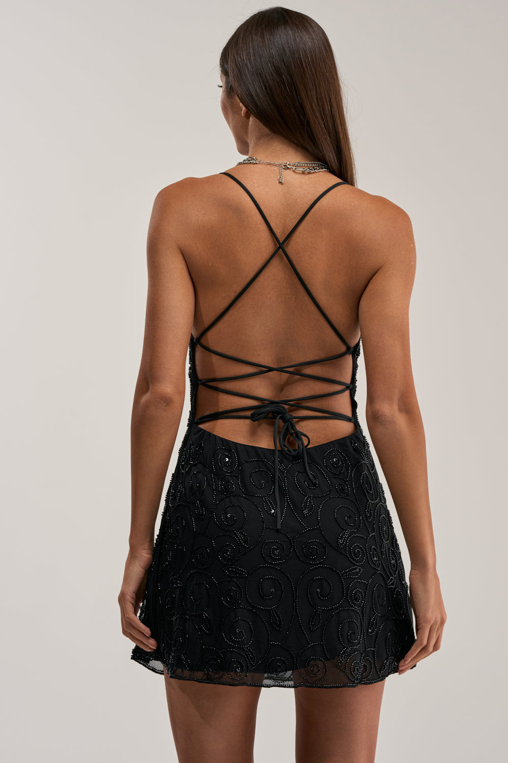 TEMPTED TONIGHT EMBELLISHED MINI DRESS