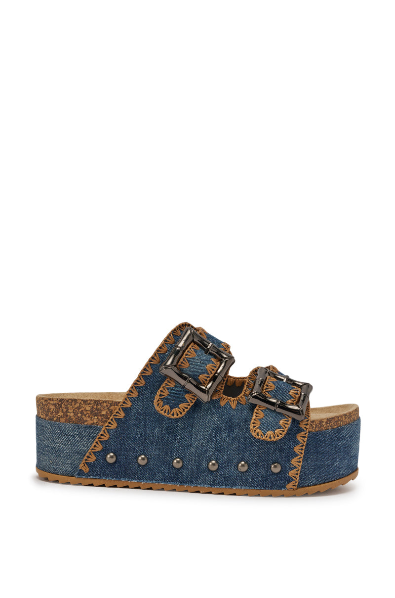 AZALEA WANG OHKAY DENIM FLAT PLATFORM SANDAL