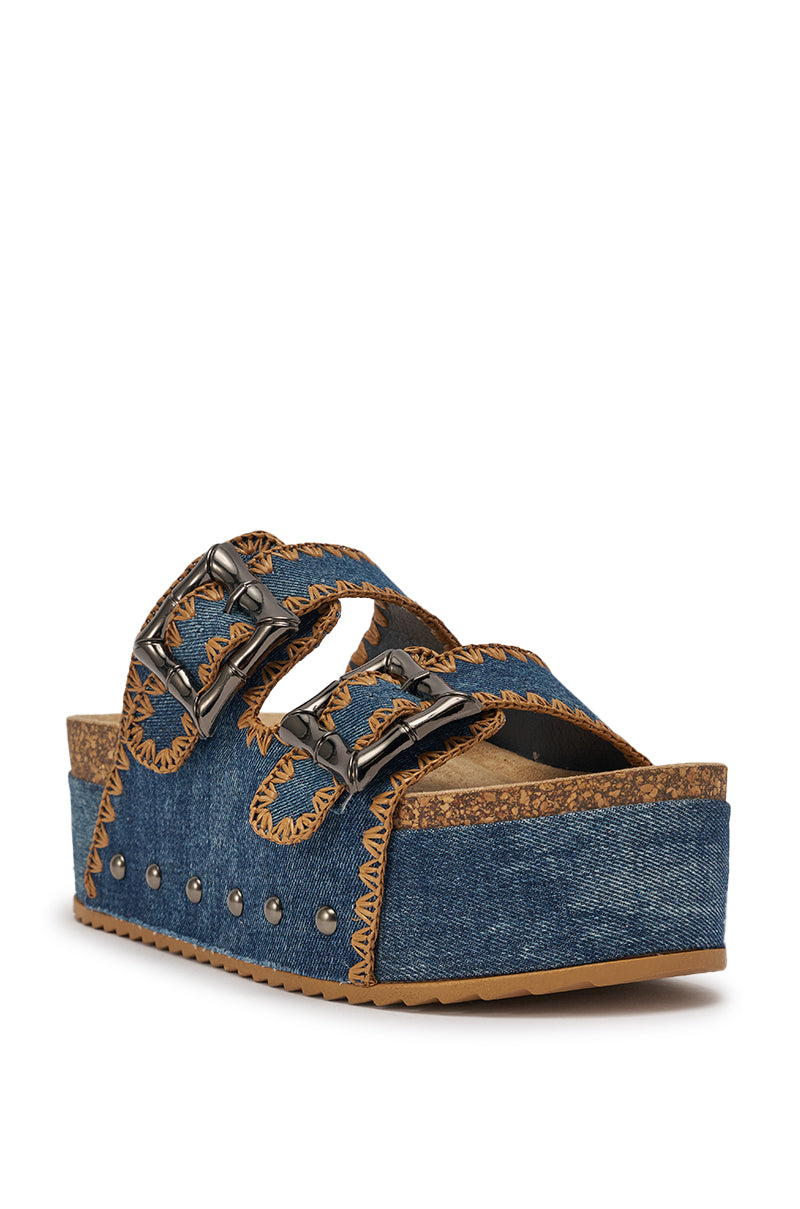 AZALEA WANG OHKAY DENIM FLAT PLATFORM SANDAL