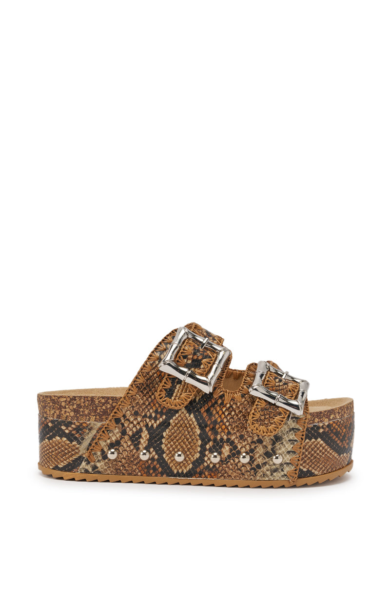AZALEA WANG OHKAY SNAKE FLATFORM STUD EMBELLISHED SLIP ON SANDAL