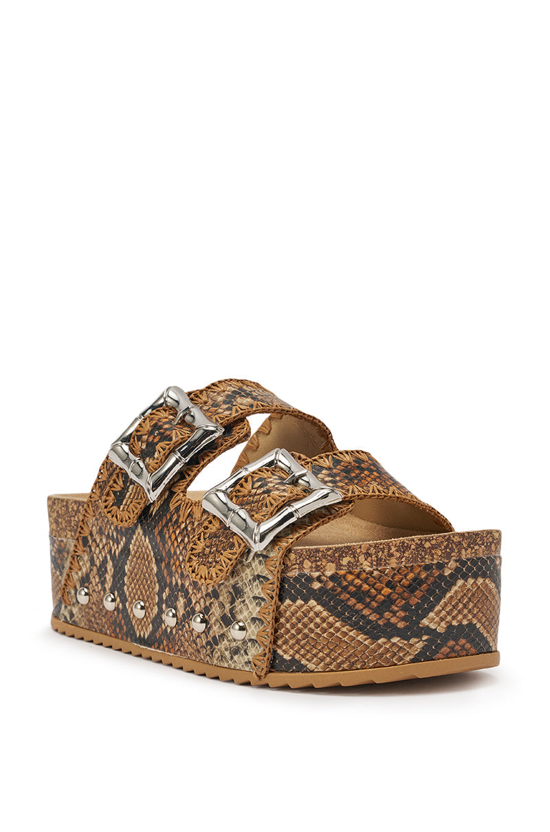 AZALEA WANG OHKAY SNAKE FLATFORM STUD EMBELLISHED SLIP ON SANDAL