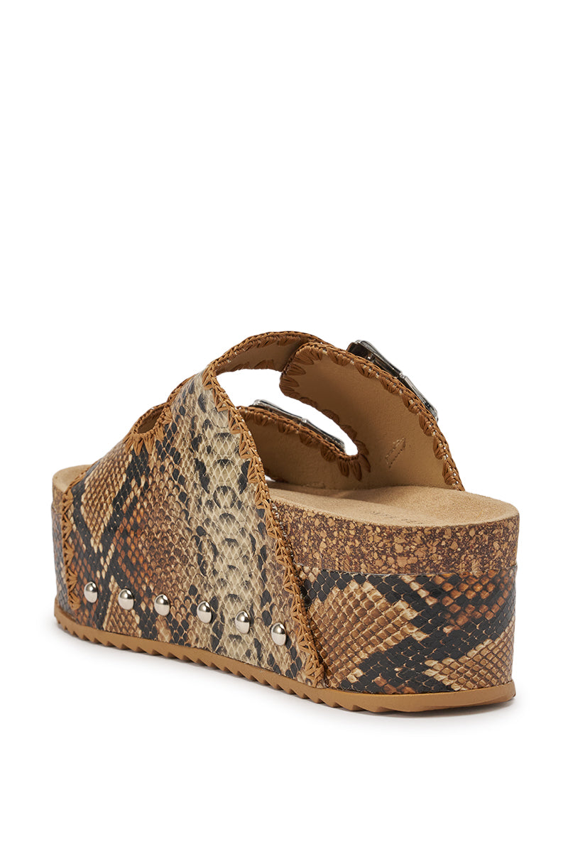 AZALEA WANG OHKAY SNAKE FLATFORM STUD EMBELLISHED SLIP ON SANDAL