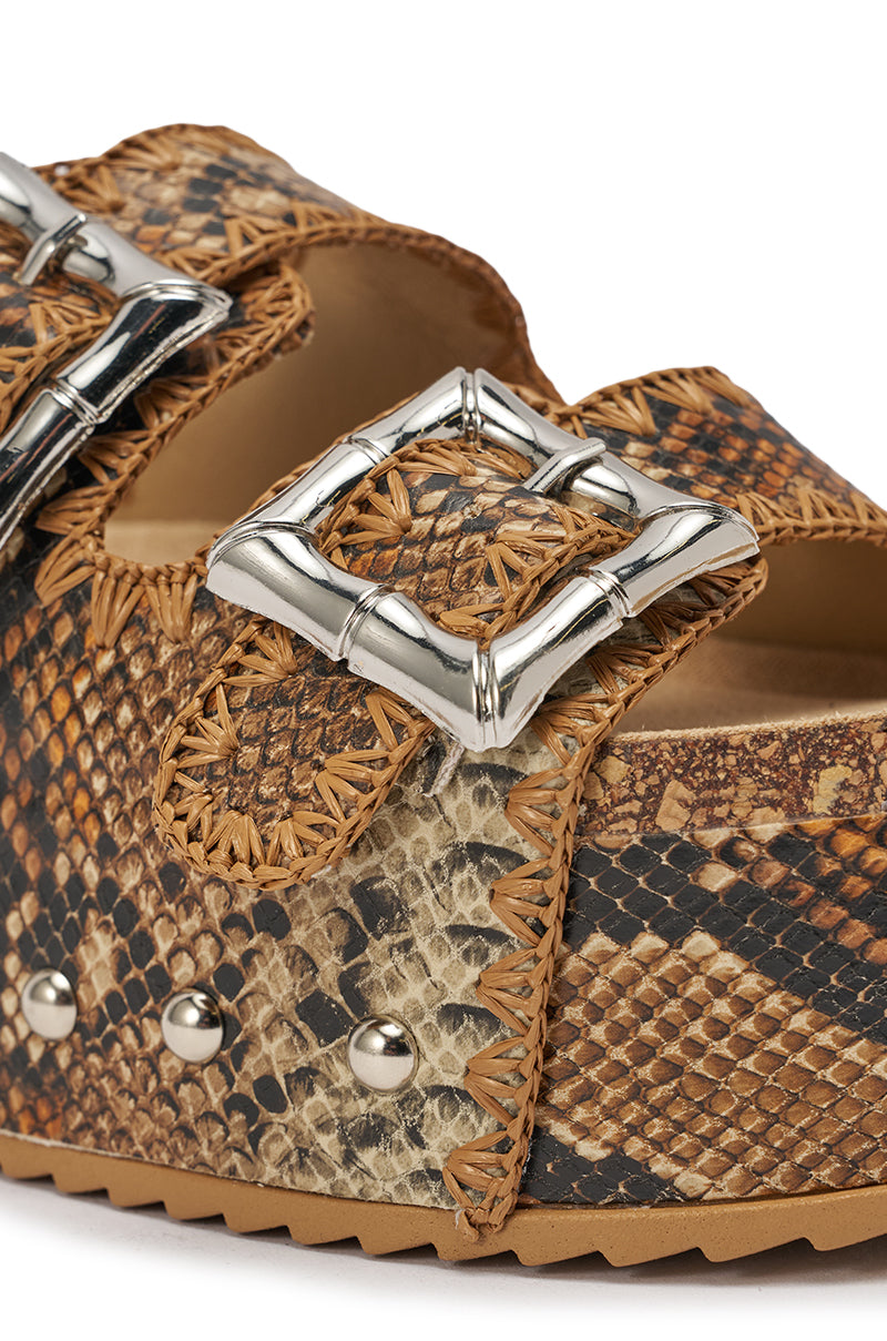 AZALEA WANG OHKAY SNAKE FLATFORM STUD EMBELLISHED SLIP ON SANDAL