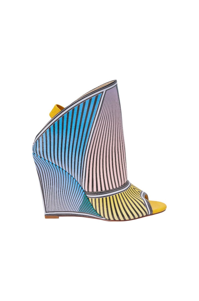AKIRA GOLD WEDGE OPEN TOE GEOMETRIC BOOTIE