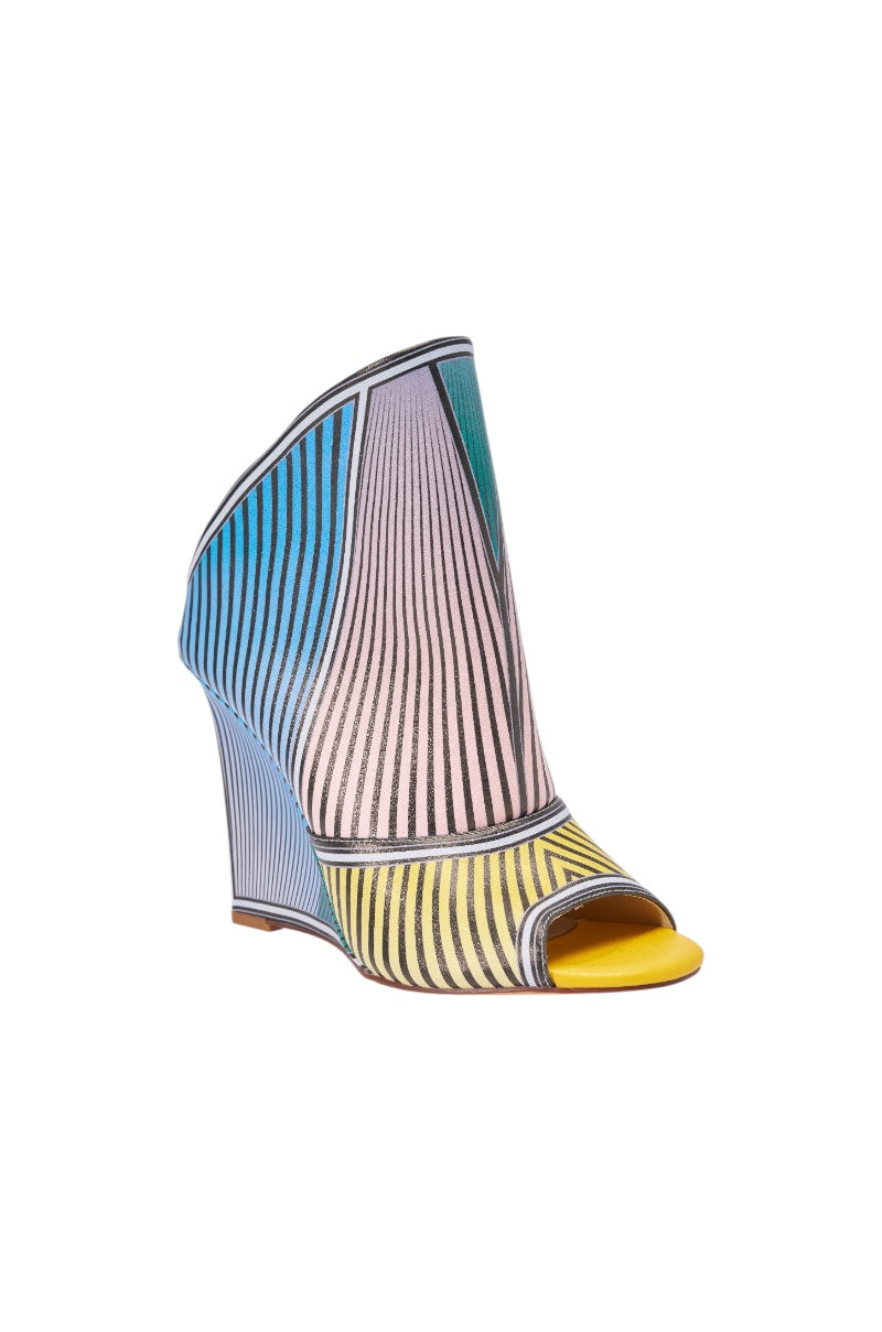 AKIRA GOLD WEDGE OPEN TOE GEOMETRIC BOOTIE