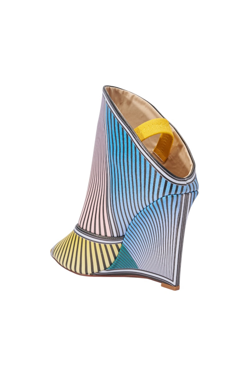 AKIRA GOLD WEDGE OPEN TOE GEOMETRIC BOOTIE