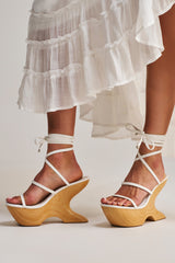 AZALEA WANG ONNI WHITE STRAPPY UPPER WOOD WEDGE