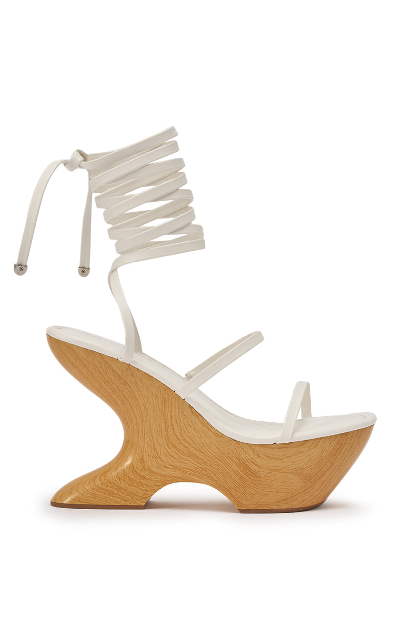 AZALEA WANG ONNI WHITE STRAPPY UPPER WOOD WEDGE