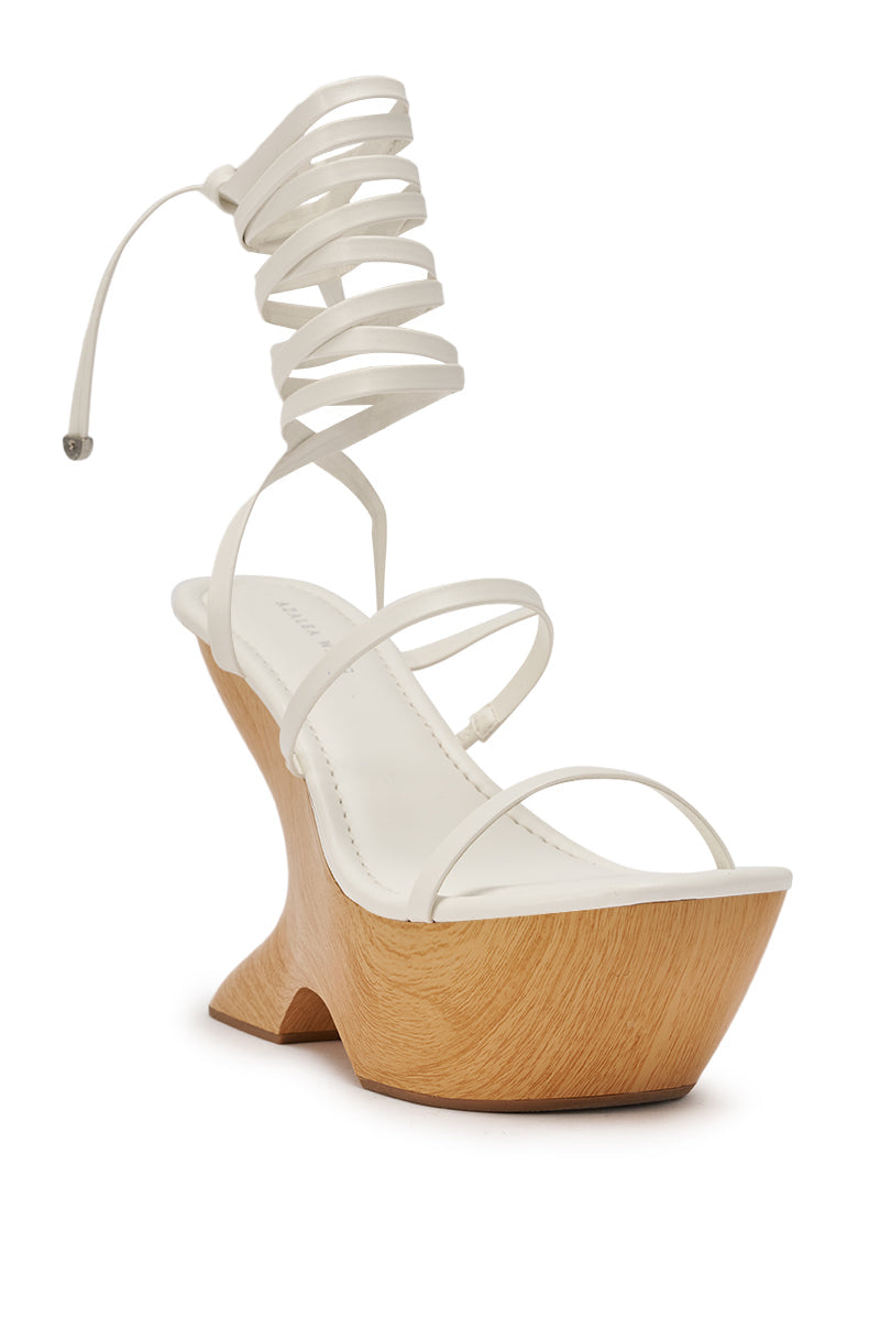 AZALEA WANG ONNI WHITE STRAPPY UPPER WOOD WEDGE