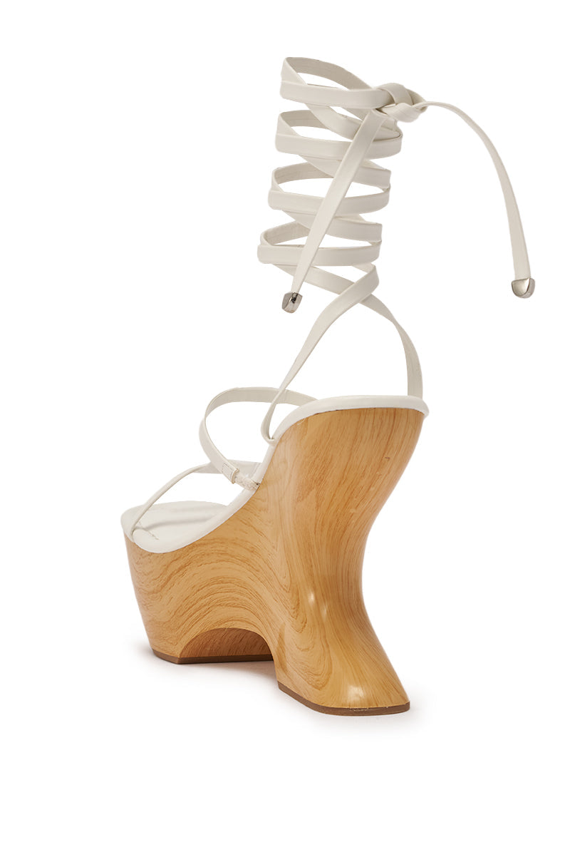 AZALEA WANG ONNI WHITE STRAPPY UPPER WOOD WEDGE