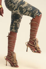 AZALEA WANG ORLA TAN FUR ROPE STILETTO SANDAL