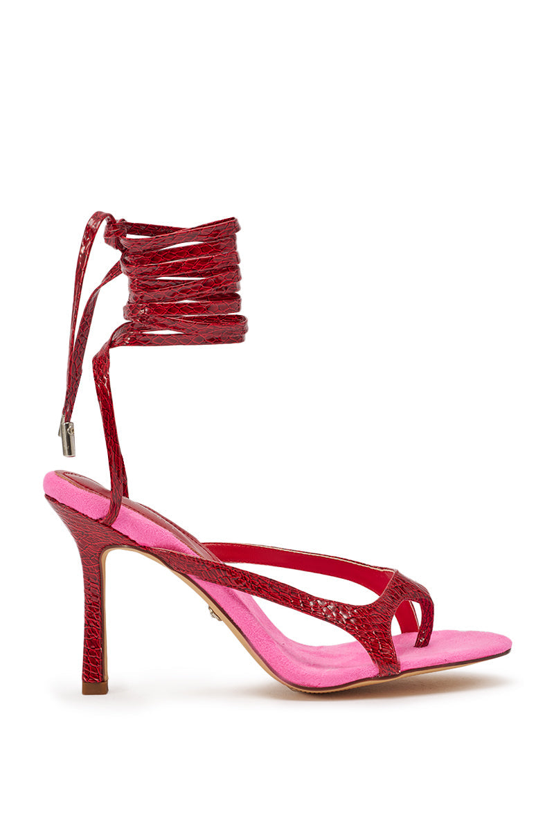 AZALEA WANG OTRISSE RED AND PINK PU AND FAUX SEUDE STRAPPY STILETTO SANDAL