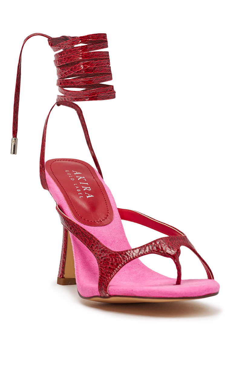 AZALEA WANG OTRISSE RED AND PINK PU AND FAUX SEUDE STRAPPY STILETTO SANDAL