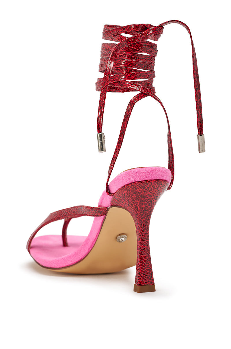 AZALEA WANG OTRISSE RED AND PINK PU AND FAUX SEUDE STRAPPY STILETTO SANDAL