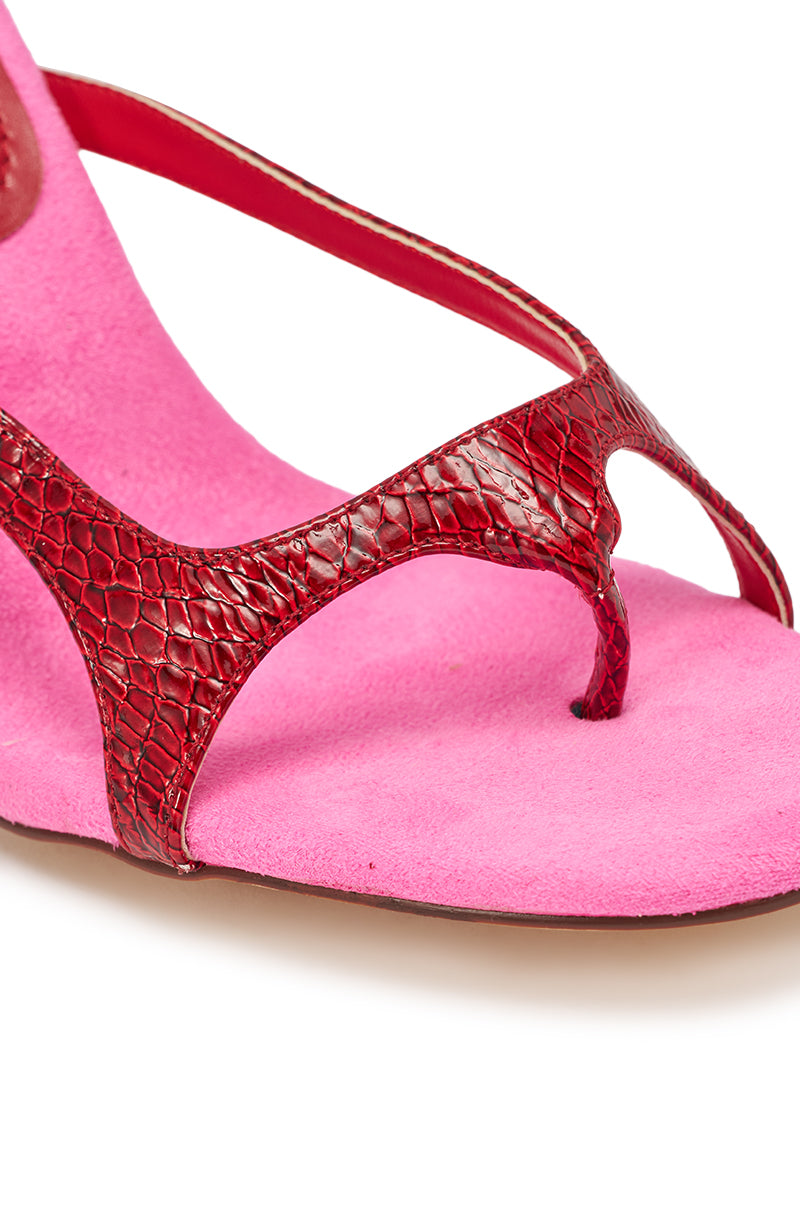 AZALEA WANG OTRISSE RED AND PINK PU AND FAUX SEUDE STRAPPY STILETTO SANDAL