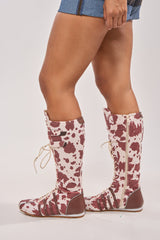 AZALEA WANG OZZY BROWN MULTI FLAT KNEE HIGH SNEAKER