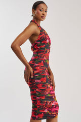 SPELL ON YOU ABSTRACT MIDI DRESS IN PINK MULTI