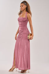 NOTHING SUBTLE ABOUT IT RUCHED MAXI DRESS IN MAUVE